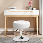 360° Swivel PU Leather Vanity Stool, White Makeup Chair for Bedroom, Large Round Ottoman Stool