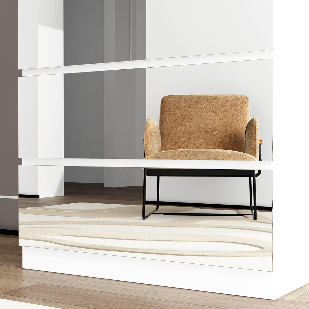 FUFU&GAGA Wardrobe with Mirror Door & Drawers, White Mirror Wardrobe Closet