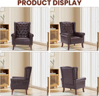 Modern Accent Chair Set of 2, Mid-Century Faux Leather Armchair Upholstered Club Sofa Chair with Wooden Legs, High Back Living Room Chair for Bedroom, Office, Lounge (Caramel)