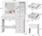 Vanity Desk with Mirror and Lights, White Makeup Vanity with 5 Drawers Hidden Jewelry Organizer& LED Glass Cabinet,3 Light Mode and Brightness Adjusted,Vanities Mirror with Lights Desk and Chair