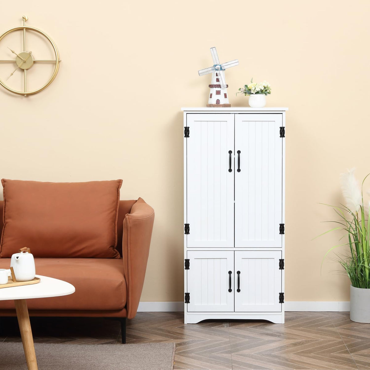 Farmhouse Kitchen Pantry Cabinet, 48.5" Tall Storage Organizer, White Cupboard