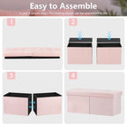 Storage Ottoman Bench, 34" Teddy Velvet Folding Foot Rest, Pink | Large Ottoman with Storage, Thicker Foam Padded Seat, 34 x 13 x 13in, Livingroom, Dorm, Bedroom, Easy to install, 86L