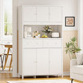 Garvee 71" H Pantry Cabinet with Charging Station, Tall Kitchen Pantry Storage Cabinet with Countertop, Modern Kitchen Hutch with Storage Drawers for Living Room, Dining Room, White