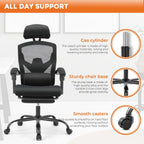 Sweetcrispy Ergonomic Office Chair, Computer Desk Chair with Lumbar Support | High-Back Mesh, 360° Rolling Work, Swivel with Wheels, Comfy Arms, Home Bedroom Study, Black