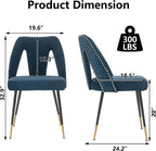 Aoowow Modern Dining Chairs Set of 6, Velvet Upholstered Side Chairs with Nailheads and Gold Tipped Black Metal Legs,Blue (Blue)