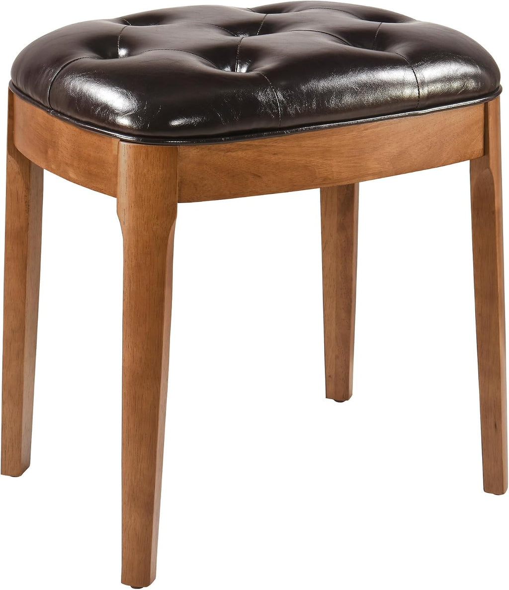 Vanity Stool Bench with Upholstered, Modern Luxury Wood Stool ,Ottoman Shoe Bench for Living Room, Vanity, Entryway, 19.3"L x 14.9"W x 19.3"H Easy Assembly, Beeswax Leg & Dark Brown FD-HNY-DB