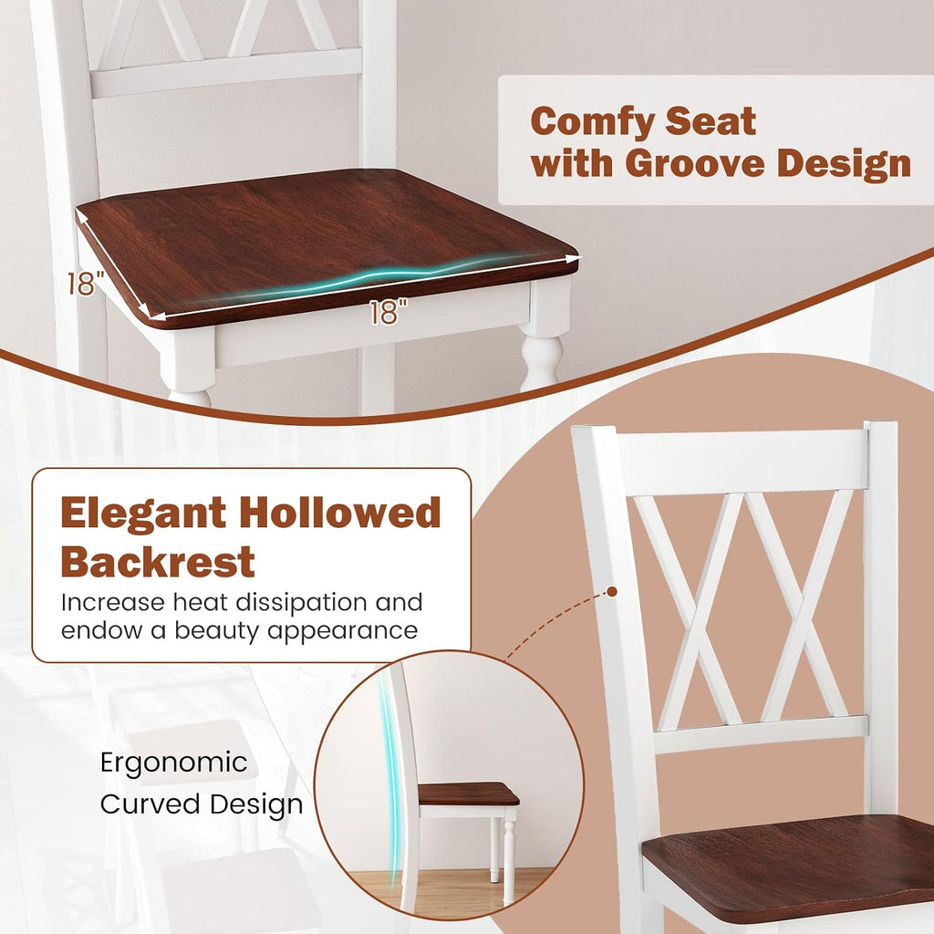 GOFLAME Wooden Dining Chairs Set of 4, Farmhouse Kitchen Side Chairs with Ergonomic Seat & High Backrest, Armless Dinette Chairs for Dining Room, Living Room, Restaurant, Walnut & White