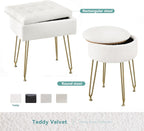 BRIAN & DANY Vanity Stool, Sherpa Vanity Stool Chair with Storage, Rectangle Makeup Chair Soft Padded Seat with Legs for Bedroom (White)