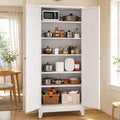 AQY 75" Pantry Cabinet, White Freestanding Storage Cabinet with 5 Adjustable Shelves, Metal Pantry Cupboard with Ventilation Design & Hanging Hooks, 2-Door Kitchen Organizer for Living Room Kitchen