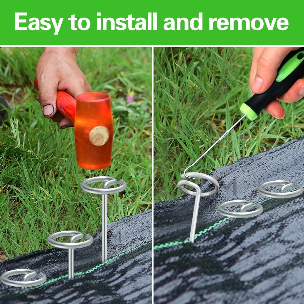 Bakulyor 50Pcs Circle Top Landscape Staples, 6 Inch Garden Stake 9 Gauge Galvanized Landscape Fabric Stakes, Heavy Duty Yard Ground Pins for Outdoor Gardening Weed Barrier Sod Fabric - Silver 6"