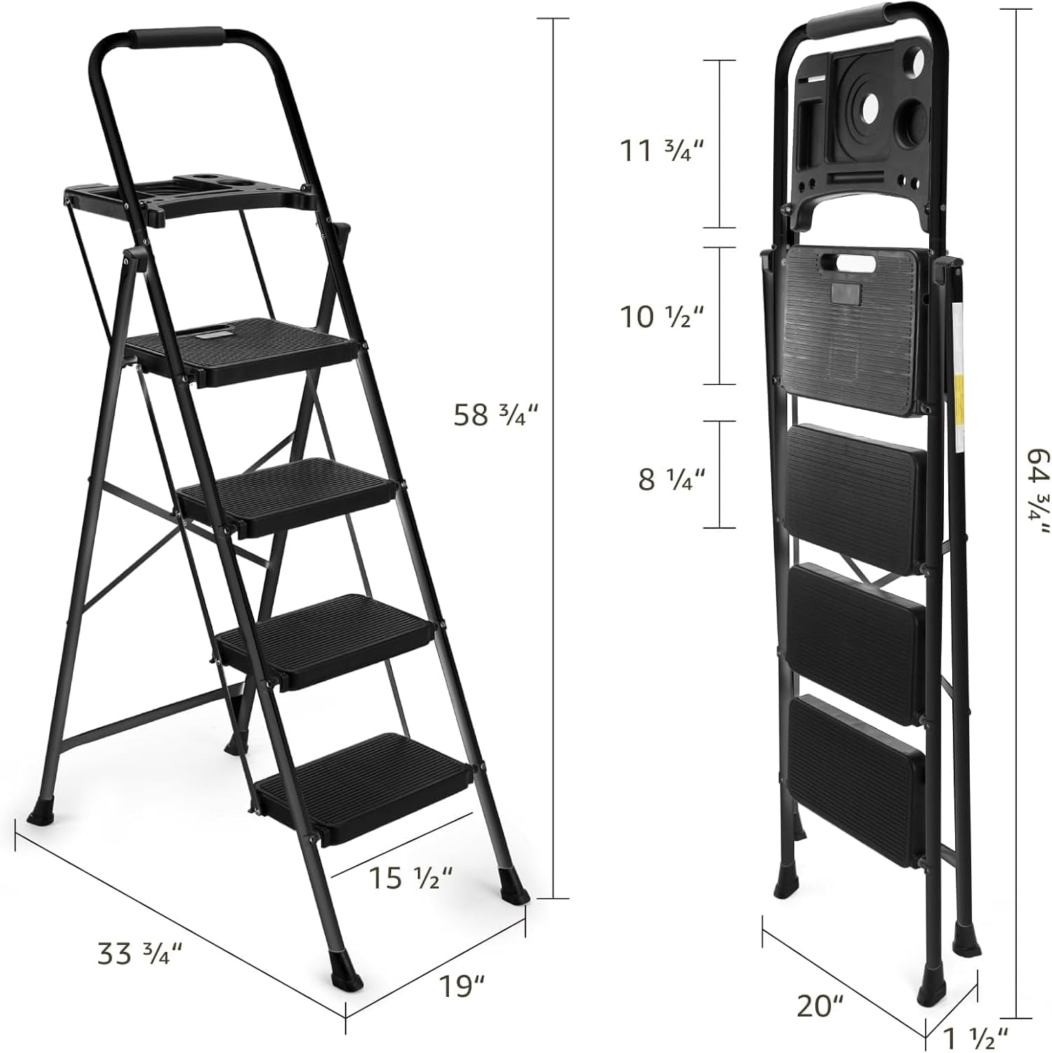 4-Step Ladder with Wide Anti-Slip Platform & Thick Rubber Feet | Heavy Duty Foldable & Portable | 330 lbs Capacity, Steel Frame, Rubber Handgrip, Folding Step Stool