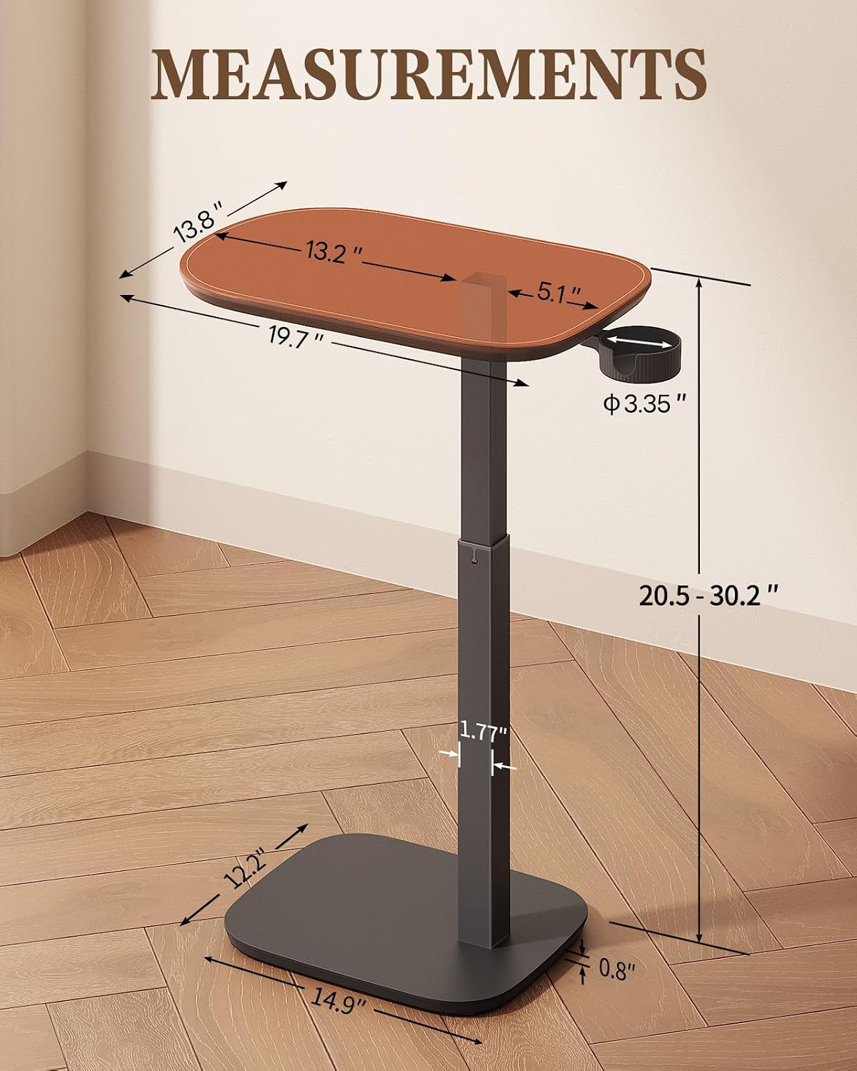 SAIJI Swivel Top TV Table Tray for Living Room Eating and Laptops | Height Adjustable, Heavy Duty Base, Large Size C Shaped Sofa Side Tables, End Tray Table, for Couch & Bedside with Cup Holder