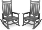 SERWALL Outdoor Rocking Chair Set of 2, HDPE Rocking Chairs for Adult, Grey | 21.1" Widened Seat adds Extra Comfort, Oversized Rocking Chair for Adults, All Weather Porch Rocker for Lawn Garden