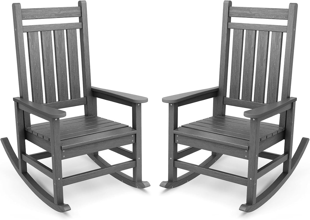 SERWALL Outdoor Rocking Chair Set of 2, HDPE Rocking Chairs for Adult, Grey | 21.1" Widened Seat adds Extra Comfort, Oversized Rocking Chair for Adults, All Weather Porch Rocker for Lawn Garden
