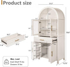 MERITLINE Farmhouse Style Arched Pantry Cabinet - 71" Tall Storage Cabinet with Glass Door, Adjustable Shelves & Barn Door Design for Kitchen, Dining or Living Room (White)