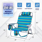 Portable Recliners Chair for Adults, Outdoor Camping Chair Lay Flat Folding Backpack Reclining Chair with 5 Positions, Headrest, Zipper Pouch, Cup Holder, NEW Srtiped