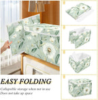Collapsible Storage Bins with Lids Decorative Fabric Storage Cubes Closet Organizer Basket Boxes Containers for Clothes Box Chest Folding Rectangle Spring Sage Green Dandelions Daisy Flower
