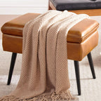Square Storage Ottoman Upholstered Vanity Accent Stool Cognac Brown | Square Mid-Century Modern Accent Dining Makeup Piano Stool with Padded Upholstered Seat & Metal Legs for Living Room Bathroom