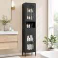 fineway 68"H x 16"W Tall Bathroom Storage Cabinet with Door & Drawer, Black | Clear-View Doors, 6-in-1 Large Capacity Storage, Easy Assembly & 4-Year Warranty, FSC-Certified Wood, Anti-Tip Safety