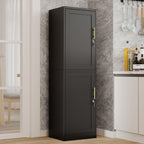 Metal Locker Cabinet with Doors and Shleves, 67" H Tall Narrow Storage Cabinet with Lock, Pantry Storage Cabinet for Living Room, Pantry, Bathroom (2Doors-Lock, Black)