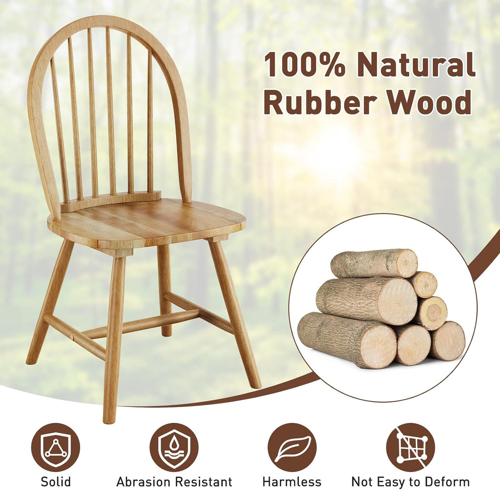 POWERSTONE Dining Chairs Set of 2, Wood Windsor Chairs with Spindle Back Country Farmhouse Dining Chair Kitchen Room Chair Oak