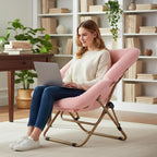 Tiita Comfy Folding Saucer Chair for Adults, Moon Chair, Pink | Soft Faux Fur Seat, Metal Frame Structure, Cozy Accent Seating for Reading and Relaxing in Bedrooms, Living Rooms and Dorms