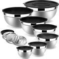 Lazycorner Stainless Steel Mixing Bowls with Airtight Lids Set of 7 Stainless Steel Bowls Set with 3 Grater Attachments Great for Serving & Baking