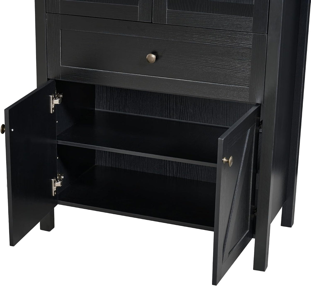 71" Tall Arched Pantry Cabinet, Modern Kitchens Storage Cabinet with Doors, Drawers and Shelves, Freestanding Cupboard for Dining Room Living Room (Black)