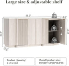 Brafab Buffet Cabinet, 110" Modern Farmhouse Accent Sideboard Cabinet with 8 Doors, Wood Fluted Credenza for Living Room and Kitchen, White