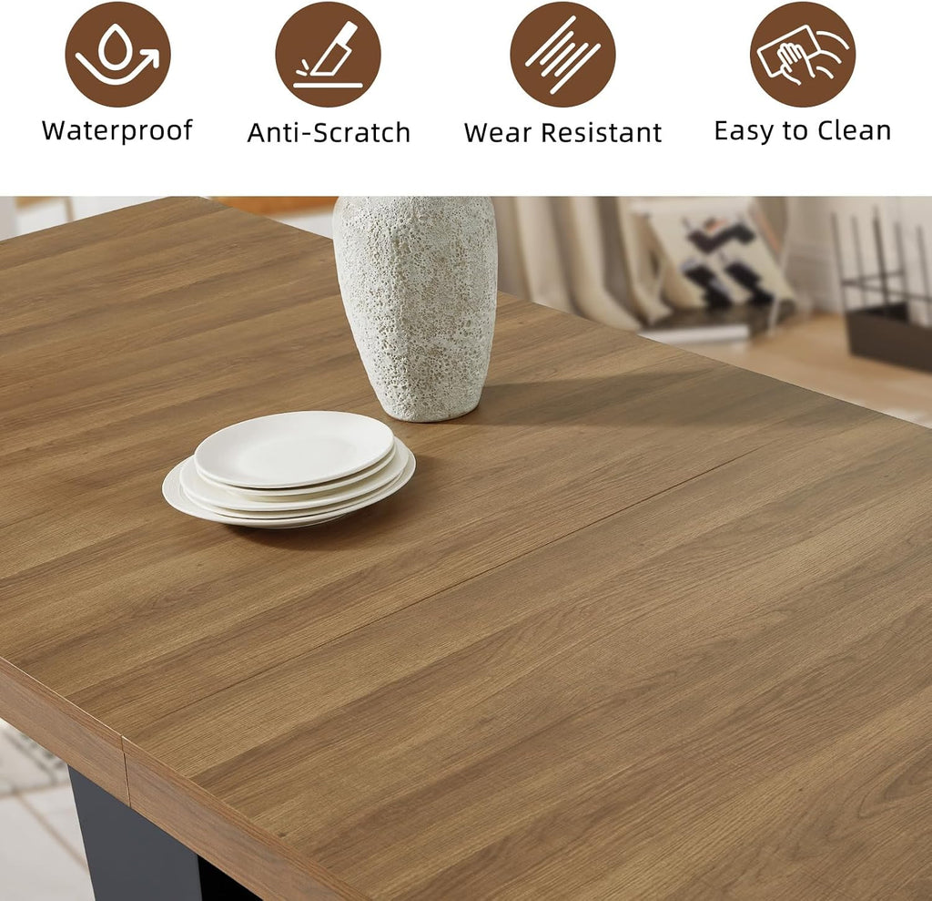 Dining Table Extendable 63 in-79 in for 4-8 Expandable Wood Rectangle with Fluted Base for Dining Room Kitchen Living Room Furniture Brown