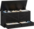 VASAGLE Storage Chest with 2 Fabric Drawers, 15.7 x 39.4 x 19.9 Inches | Storage Bench, Farmhouse Style, Ebony Black, HAINS Collection ULSB043B02