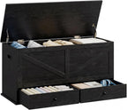 VASAGLE Storage Chest with 2 Fabric Drawers, 15.7 x 39.4 x 19.9 Inches | Storage Bench, Farmhouse Style, Ebony Black, HAINS Collection ULSB043B02