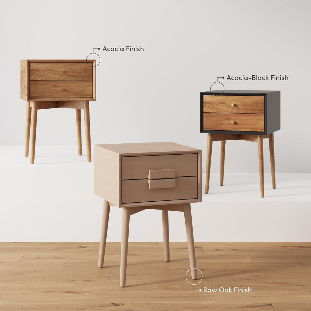 Nathan James 32704 Harper Mid-Century Oak Wood Nightstand with 2-Drawers, Small Side End Table with Storage, Brown