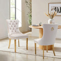 Velvet Dining Chair Set of 2,Upholstered Tufted Dining Room Chair with Nailhead Trim and Stainless Steel Gold Leg for Kitchen,Beige
