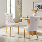 Velvet Dining Chair Set of 2,Upholstered Tufted Dining Room Chair with Nailhead Trim and Stainless Steel Gold Leg for Kitchen,Beige