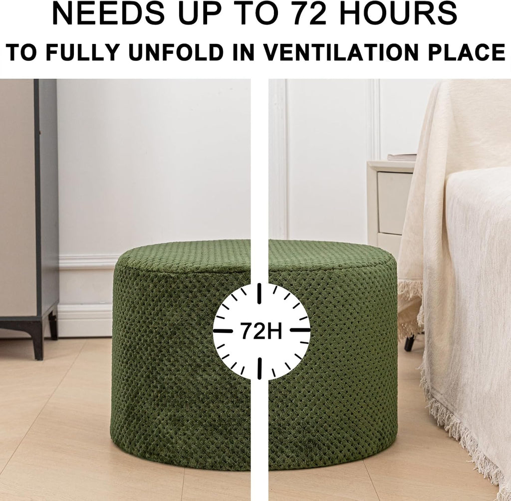 Poofieotto 20"x14" Round Foam Stuffed Pouf Ottoman - Modern Floor Foot Rest & Seating for Living Room, Bedroom, or Couch - Stylish Home Decor Accent (Deep Green)