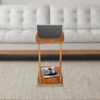 Solid Wood End Table with Rolling Wheels, C Shaped Side Table, TV Tray Table Small Accent Table, Couch Table That Slide Under for Small Space, Living Room, Bedroom or Office (Brown)