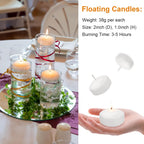White Floating Candles 2 Inch 12 Pack, 5-6 Hours Long Burning Unscented Dripless Smokeless for Wedding Centerpieces, Party, Pool, Spa, Christmas, Home Decor