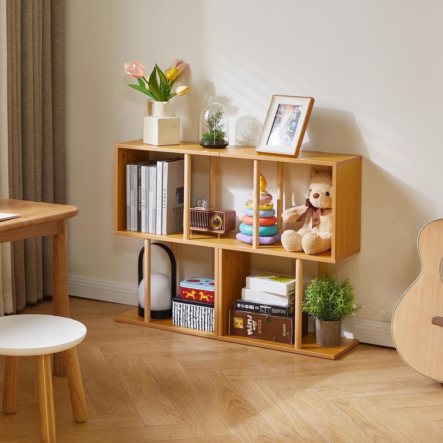 Aibiju 3-Tiered S-Shaped Side Table for Small Spaces, Freestanding Side Table, Sofa End Table, Narrow End Table, Suitable for Bedrooms Living Rooms Study Room, Natural Wood Color YD-ST003N