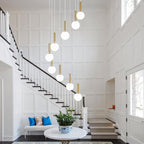 9-Lights Gold Chandelier with Milk White Glass Mid Century Modern Globe Pendant Light for Foyer Living Room Entryway Hallway