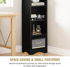 VECELO Curved Top Narrow Tall Bookshelf, 6 Adjustable Movable Shelves, Wood Space Saving Corner Storage Organizer, Sleek Black