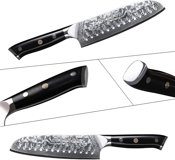Professional Santoku Knife 7 inch - Classic Damascus pattern Japanese VG-10 Steel Chef Knife