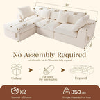 Benazcap 110" Cloud Sectional Couches for Living Room, L-Shaped Convertible Sofa, 3-Seat Modular Couch with Movable Ottoman, Beige