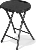 VECELO Folding Stool 18" with Handle, Solid Bottom Support, Iron X-Frame, 500 lbs Capacity, Anti-Slip Feet, Easy Clean, Lightweight Foldable Stool for Camping, Kitchen, Vanity and Outdoor, Black
