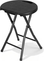 VECELO Folding Stool 18" with Handle, Solid Bottom Support, Iron X-Frame, 500 lbs Capacity, Anti-Slip Feet, Easy Clean, Lightweight Foldable Stool for Camping, Kitchen, Vanity and Outdoor, Black