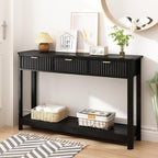 HOKYHOKY Fluted Console Table with Drawers, Modern 47.1" Entryway Table with Storage Shelf, Boho Narrow Skinny Behind Couch Wood Sofa Table for Living Room Hallway Entrance Foyer, Black