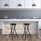 Round Backless Folding Breakfast High Chair, 24"/28"/30" Counter Height Foldable Bar Stool with Footrest for Home Office(Black,80cm/32inch)