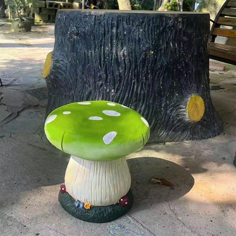 Small Mushroom Shape Ottoman, Outdoor Garden Resin Decorative Mushroom Stool, Resin Sculpture Decoration, Patio Decor(Green)