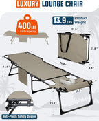 KingCamp 400LBS Tanning Chair with Face Hole, Beige