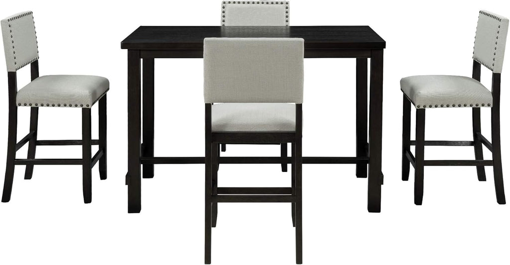 Merax 5 Pieces Counter Height Dining Set, Elegant Wooden Desk and 4 Upholstered Chairs, Perfect for Kitchen, Breakfast Nook, Bar, Living Room